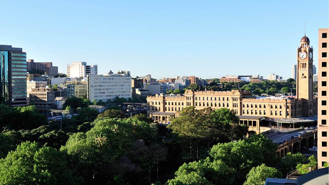 Skyline fra Hotel Marlow i Sidney, Australien